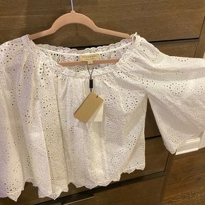 US size 4 Burberry eyelet blouse with bell sleeve. New with tags
